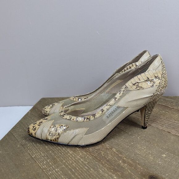 Vintage Jasmin Collection Snakeskin Mesh Heels Sz 7 | 3” Pointed Toe Pumps Glam - Picture 5 of 13